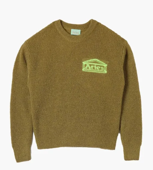 Aries Waffle Knit Jumper Khaki