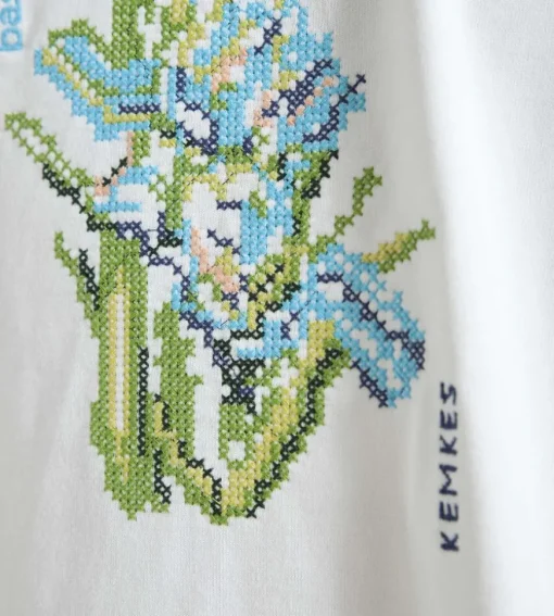 Baskets X Kemkes Grapes Flower Crossstitch Tee White