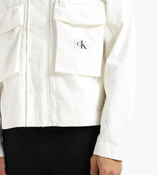 Calvin Klein Boxy Cropped Shacket Ancient White