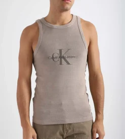 Calvin Klein Monologo Washed Rib Tank Top Shitake