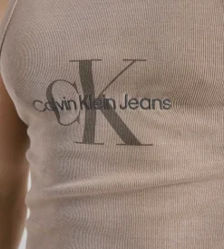 Calvin Klein Monologo Washed Rib Tank Top Shitake
