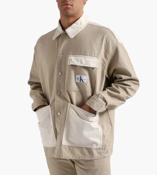 Calvin Klein Oversized Utility Shirt Jacket Neutral Denim
