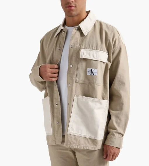 Calvin Klein Oversized Utility Shirt Jacket Neutral Denim