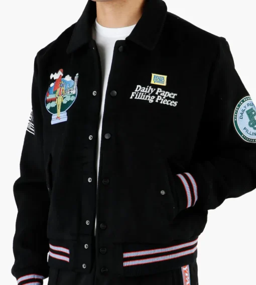 Daily Paper X Filling Pieces Varsity Jacket Black