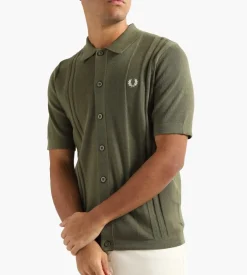 Fred Perry Button Through Knitted Shirt Uniform Green
