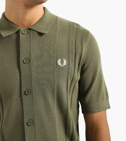 Fred Perry Button Through Knitted Shirt Uniform Green