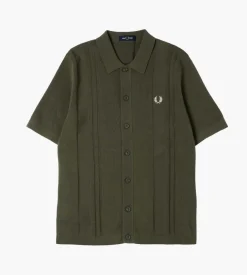 Fred Perry Button Through Knitted Shirt Uniform Green