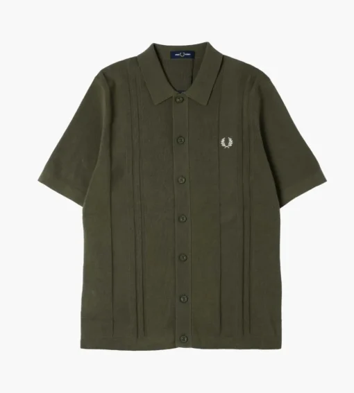 Fred Perry Button Through Knitted Shirt Uniform Green