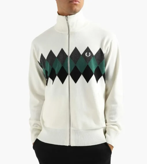 Fred Perry Diamond Intarsia Cardigan Snow White