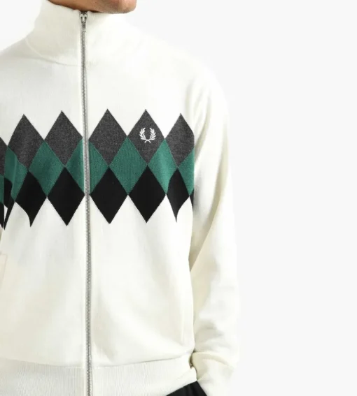 Fred Perry Diamond Intarsia Cardigan Snow White