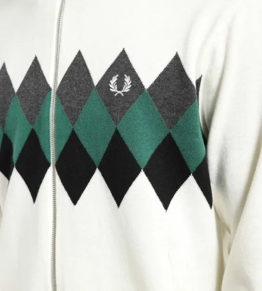 Fred Perry Diamond Intarsia Cardigan Snow White