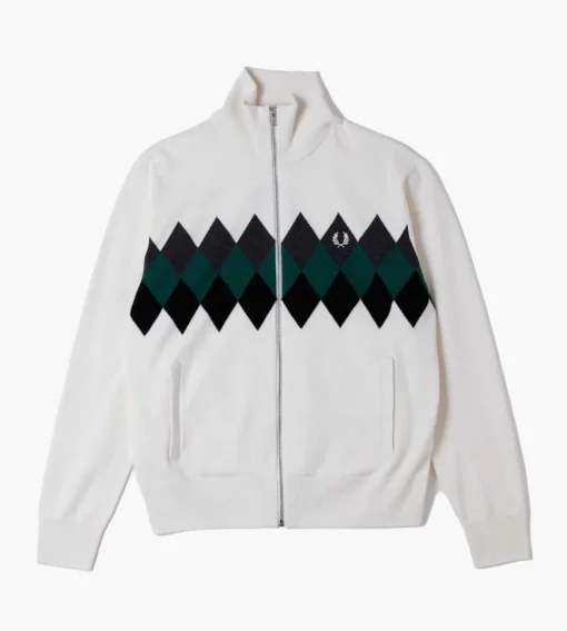Fred Perry Diamond Intarsia Cardigan Snow White