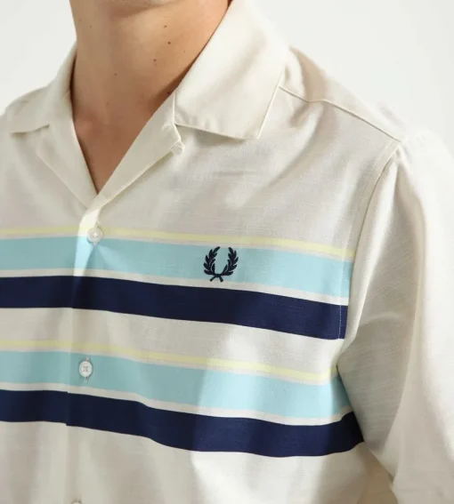 Fred Perry Striped Beach Shirt Ecru