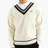 Fred Perry Striped Trim V-Neck Jumper Ecru