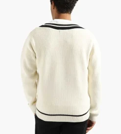 Fred Perry Striped Trim V-Neck Jumper Ecru