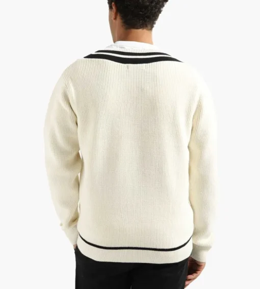 Fred Perry Striped Trim V-Neck Jumper Ecru