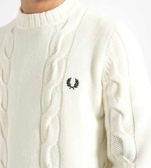 Fred Perry Textured Cable Knit Jumper Ecru