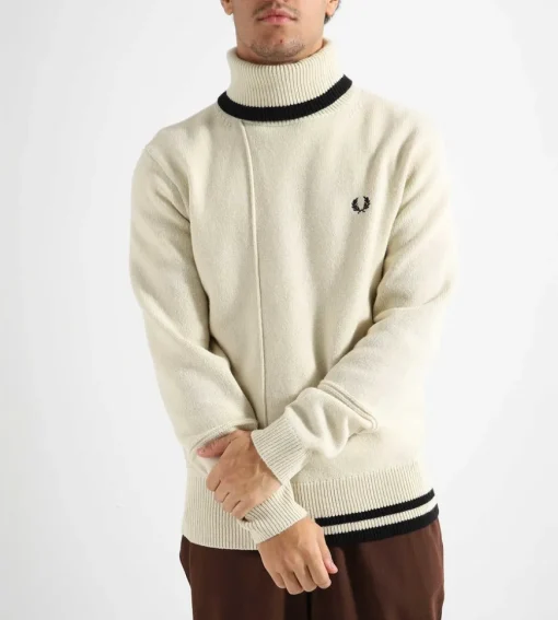 Fred Perry Tipped Roll Neck Jumper Oatmeal