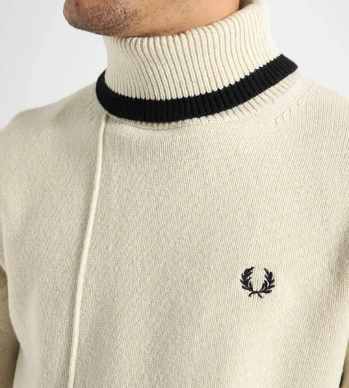Fred Perry Tipped Roll Neck Jumper Oatmeal