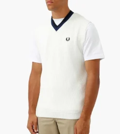 Fred Perry V-Neck Knitted Tank Top Ecru