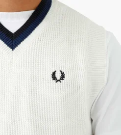 Fred Perry V-Neck Knitted Tank Top Ecru