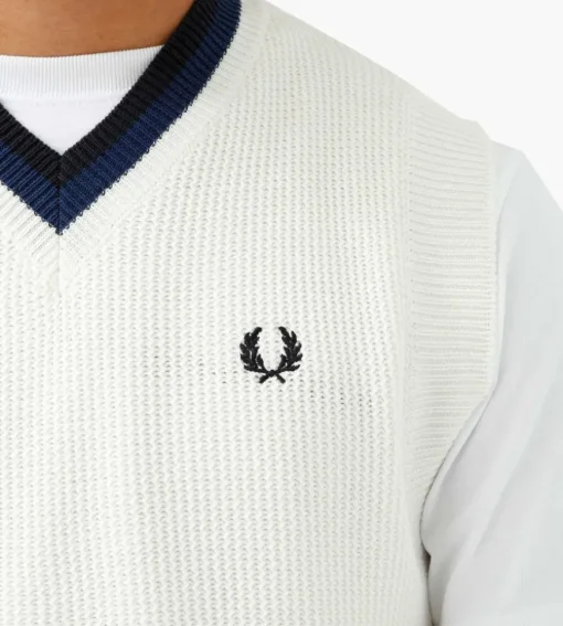 Fred Perry V-Neck Knitted Tank Top Ecru