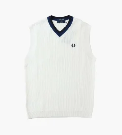 Fred Perry V-Neck Knitted Tank Top Ecru