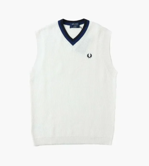 Fred Perry V-Neck Knitted Tank Top Ecru