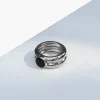 Golia Double Band Onyx Ring Silver