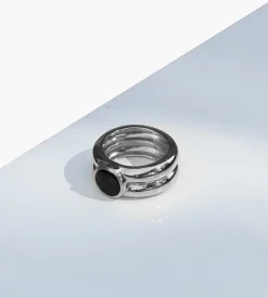 Golia Double Band Onyx Ring Silver