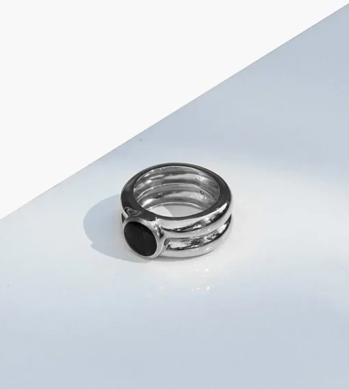 Golia Double Band Onyx Ring Silver