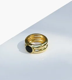 Golia Double Band Onyx Ring Gold