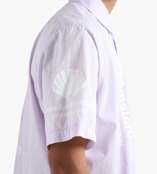 New Amsterdam Surf Association Beach Shirt Shortsleeve Lilac Stripe Logo