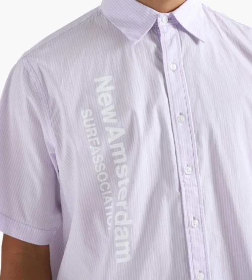 New Amsterdam Surf Association Beach Shirt Shortsleeve Lilac Stripe Logo