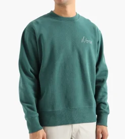 Norse Projects Arne Chain Stitch Logo Sweater Dartmouth Green