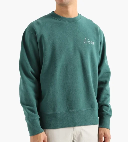 Norse Projects Arne Chain Stitch Logo Sweater Dartmouth Green