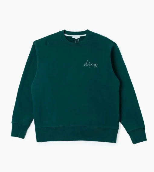 Norse Projects Arne Chain Stitch Logo Sweater Dartmouth Green