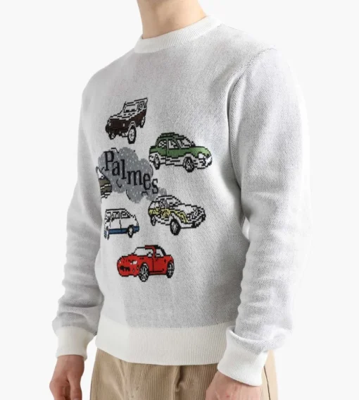 Palmes Cars Knitted Sweater Off-White