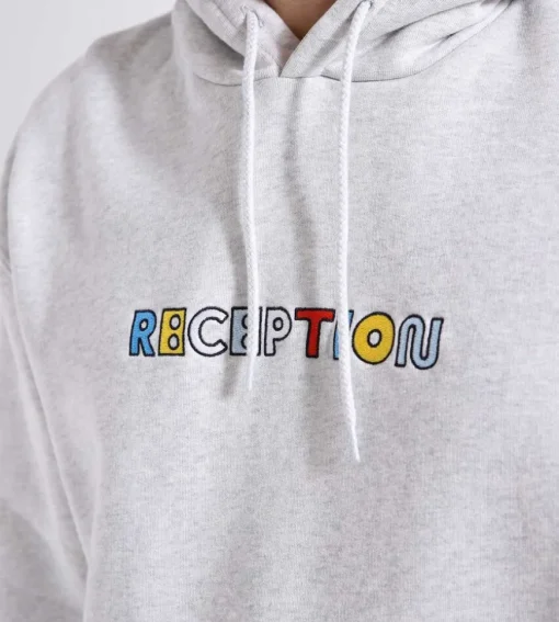 Reception Hooded Sweat Motto Cotton Brush Fleece Athletic Grey