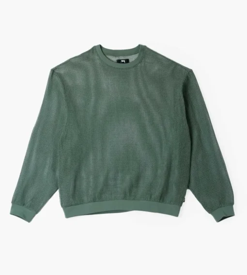 Stussy Cotton Mesh Crewneck Olive