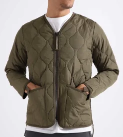 Taion Military Zip V Neck Down Jacket Dark Olive