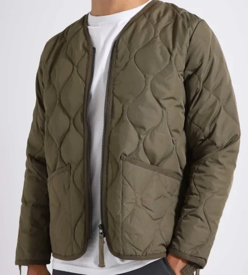 Taion Military Zip V Neck Down Jacket Dark Olive