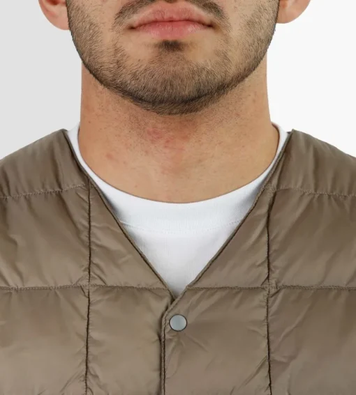 Taion V Neck Button Down Vest Khaki