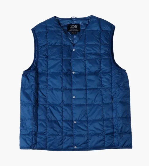 Taion V Neck Button Down Vest Dark Blue