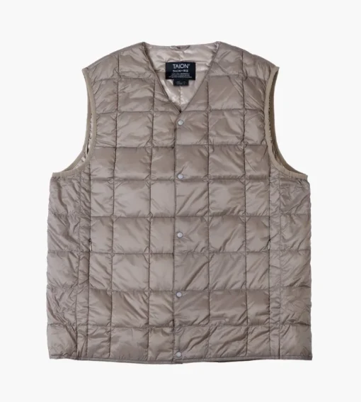 Taion V Neck Button Down Vest Khaki
