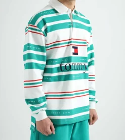 Tommy Jeans Cu Bar Striped Pique Rugby Navigator Green Stripe