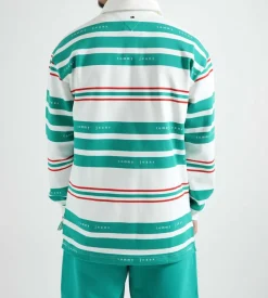 Tommy Jeans Cu Bar Striped Pique Rugby Navigator Green Stripe