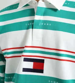 Tommy Jeans Cu Bar Striped Pique Rugby Navigator Green Stripe