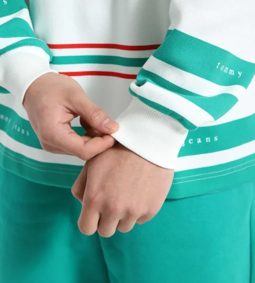Tommy Jeans Cu Bar Striped Pique Rugby Navigator Green Stripe