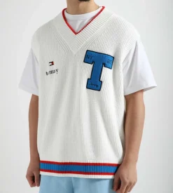Tommy Jeans Cu Letterman Knitted Vest Ecru